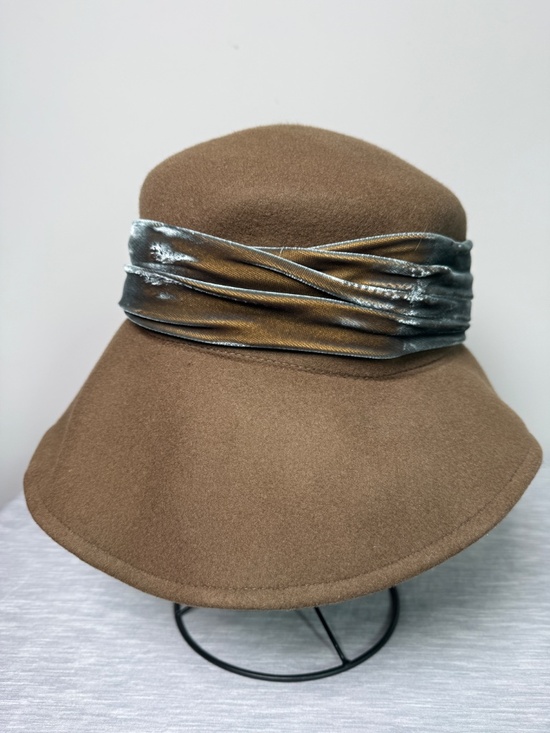 Vintage Laura Ashley Wool Wide Brim Brown Hat Bronze Bow Made in Great Britain main image 6